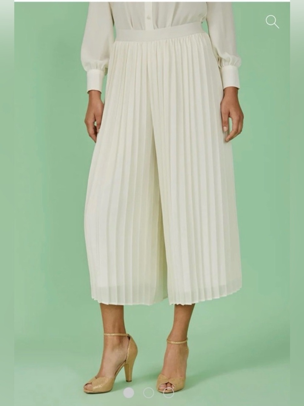 ModCloth To Have And To Haute Cropped Pleated Pants Womens L Ivory Pull On Lined